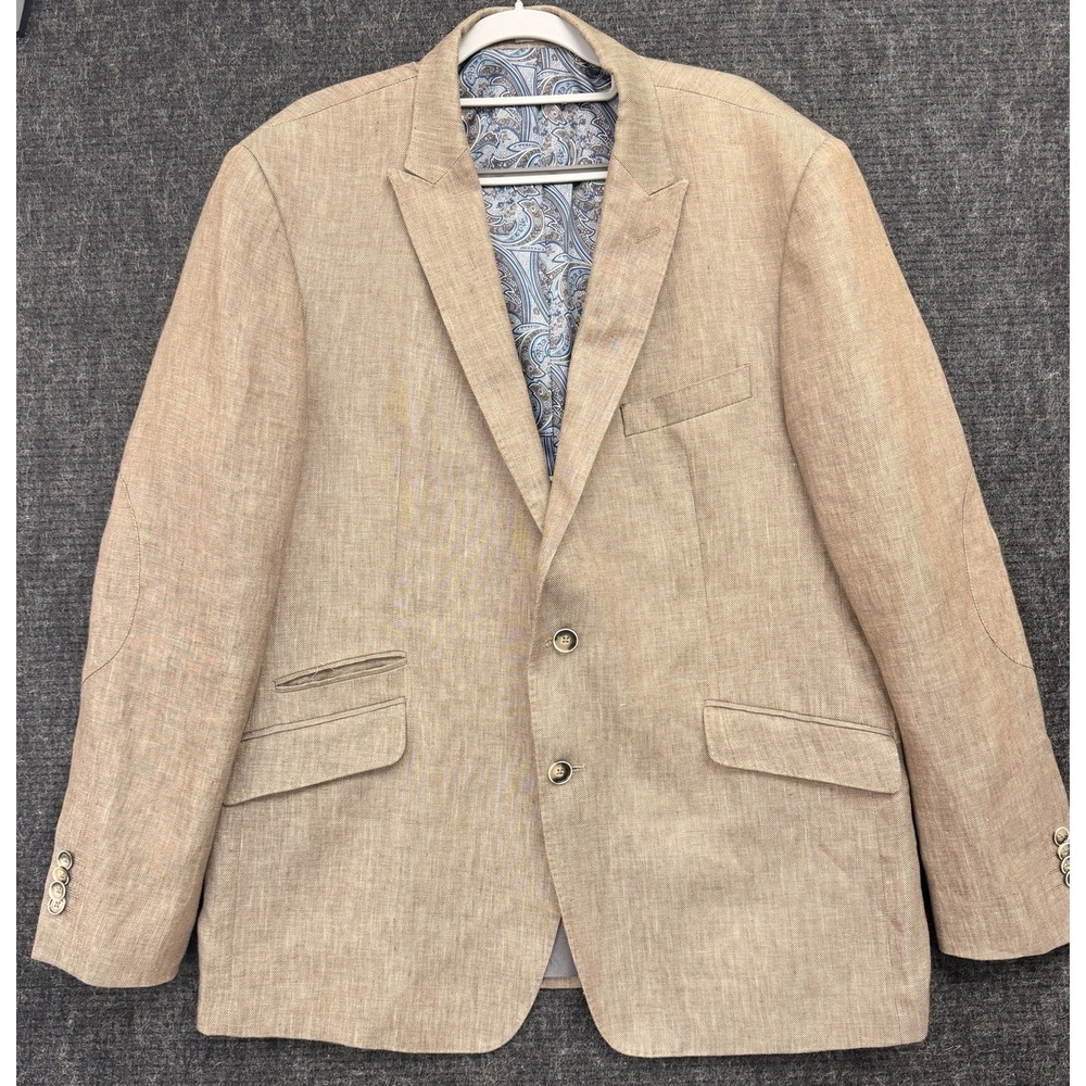 Joseph Abboud Men's Tan Herringbone Linen Blazer Sport Coat Jacket Size 44R slim
